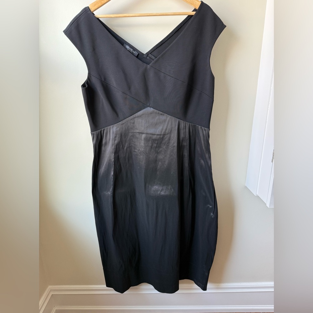 LAFAYETTE 148 Black Cocktail Dress‎ Elegant Classic Chic Modern Satin Midi XL